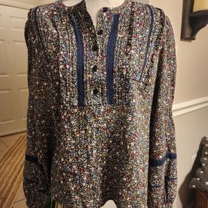 Wonderly - 100% Floral Long Sleeve - 3/4 Sleeve Inset Blouse